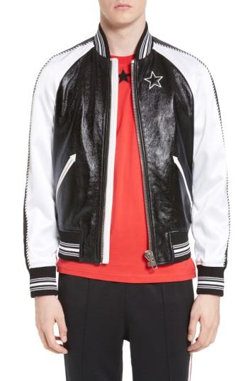 Men's Givenchy Souvenir Leather & Satin Bomber Jacket Eu - Black