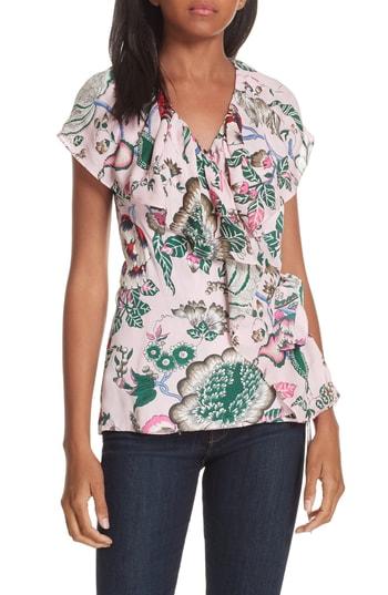 Women's Tory Burch Floral Ruffle Neck Wrap Top - Pink