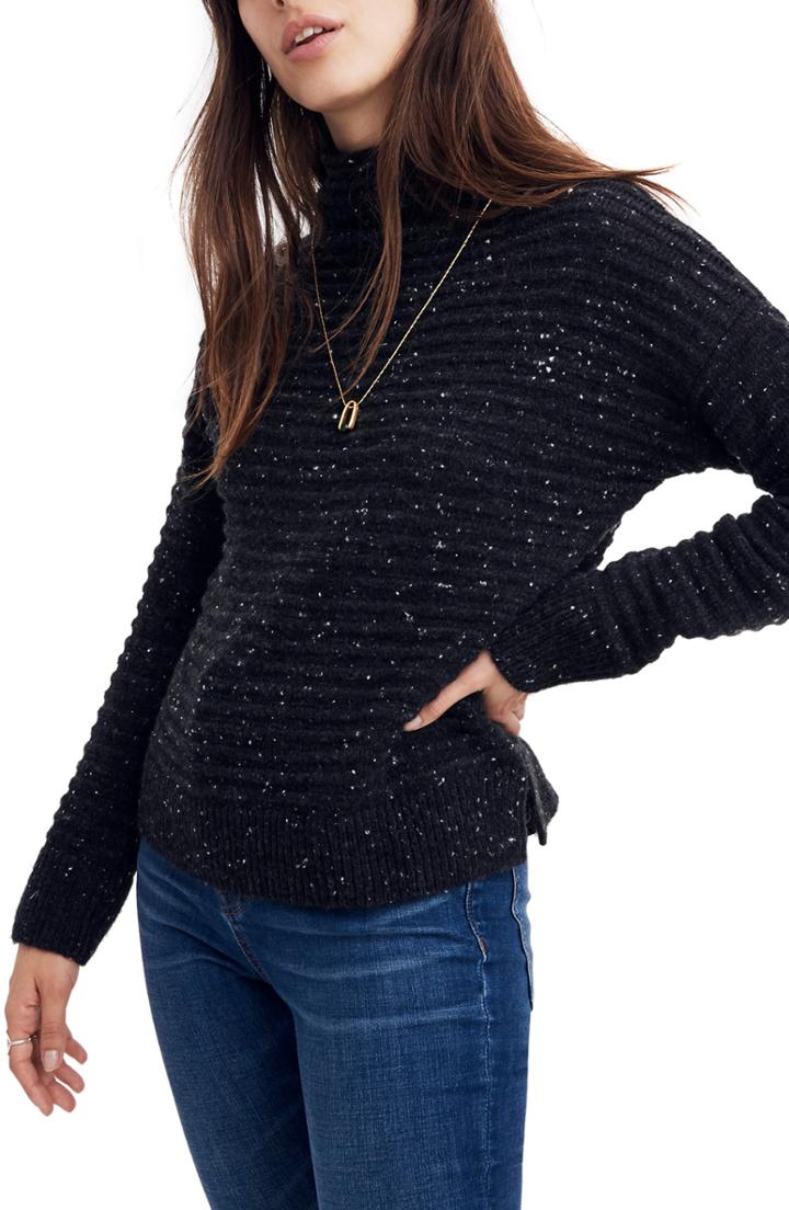 Women's Madewell Belmont Donegal Mock Neck Sweater, Size - Grey
