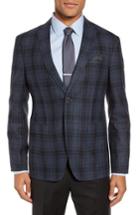 Men's Sand Trim Fit Plaid Wool Sport Coat R Eu - Blue