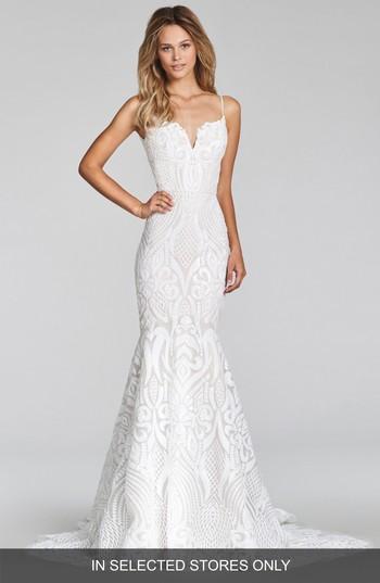 Women's Blush By Hayley Paige West Embellished Trumpet Gown, Size In Store Only - Ivory