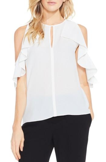 Petite Women's Vince Camuto Flutter Sleeve Cold Shoulder Blouse, Size P - White
