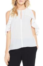 Petite Women's Vince Camuto Flutter Sleeve Cold Shoulder Blouse, Size P - White