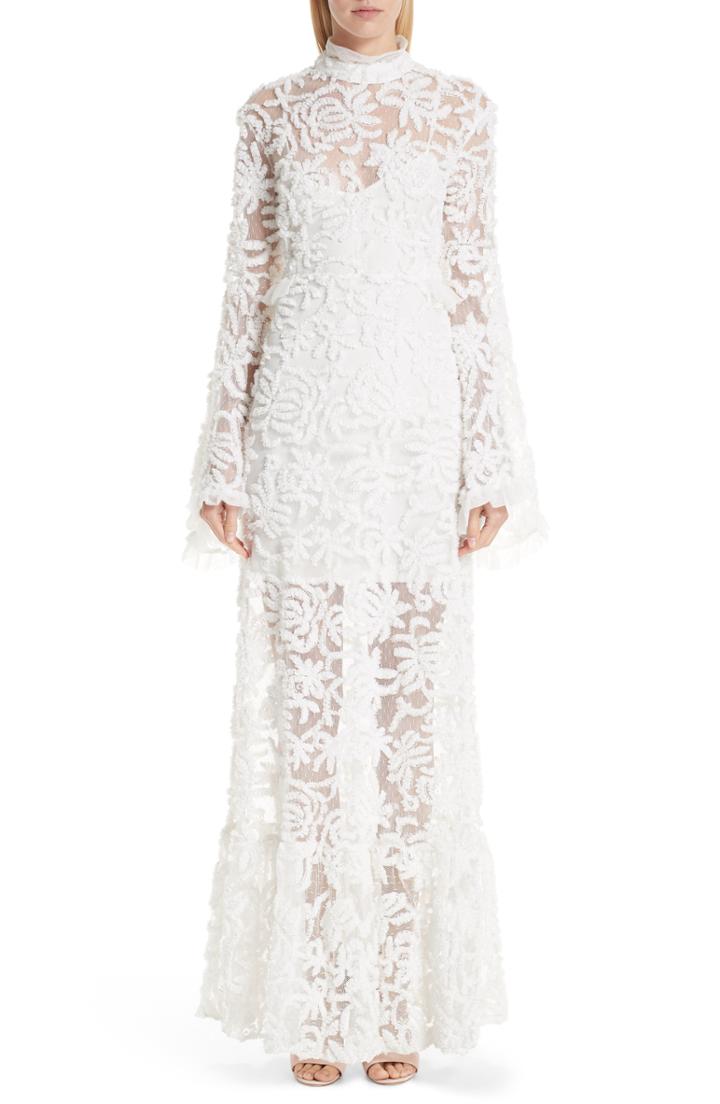 Women's Malene Oddershede Bach Lace Bell Sleeve Evening Dress - Ivory