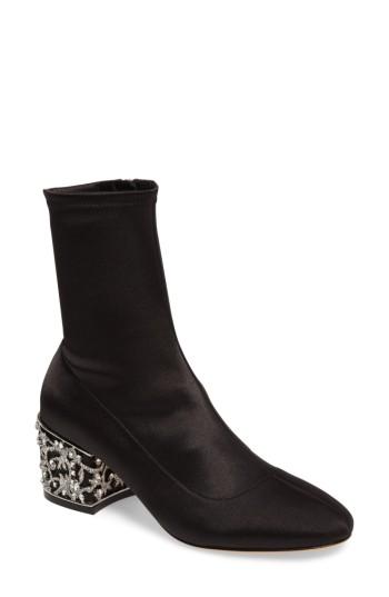Women's Badgley Mischka Martine Statement Heel Sock Bootie M - Black