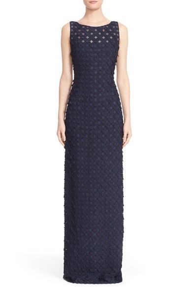 Women's Carmen Marc Valvo Couture Circle Applique Sleeveless Column Gown - Blue