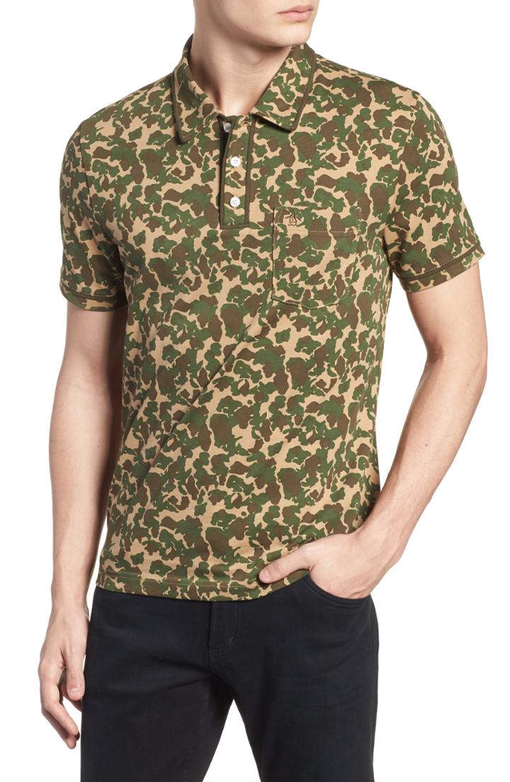 Men's Original Penguin Earl Camo Print Polo - Beige