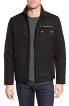 Men's Black Rivet Stand Collar Wool Blend Jacket - Black