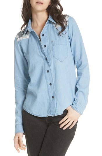 Women's Free People Meet Me In Marfa Western Shirt - Blue