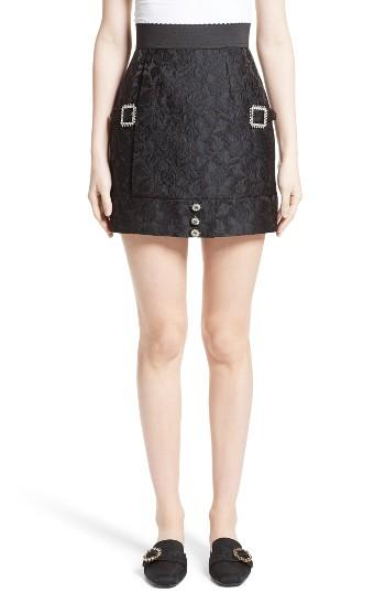 Women's Dolce & Gabbana Buckle Detail Jacquard Miniskirt Us / 42 It - Black
