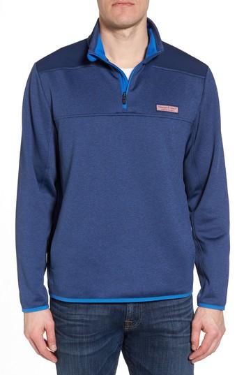 Men's Vineyard Vines Shep Performance Fleece Quarter Zip Pullover, Size - Blue