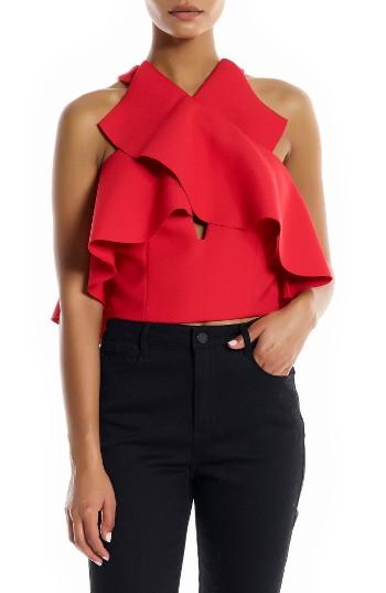 Women's Kendall + Kylie Overlap Ruffle Crop Top - Red
