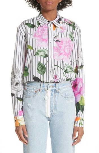 Women's Off-white Basic Flower Stripe Shirt Us / 40 It - Grey