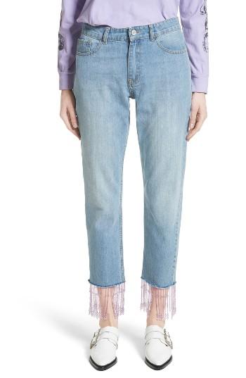 Women's Ashley Williams Beaded Fringe Crop Jeans Us / 6 Uk - Blue