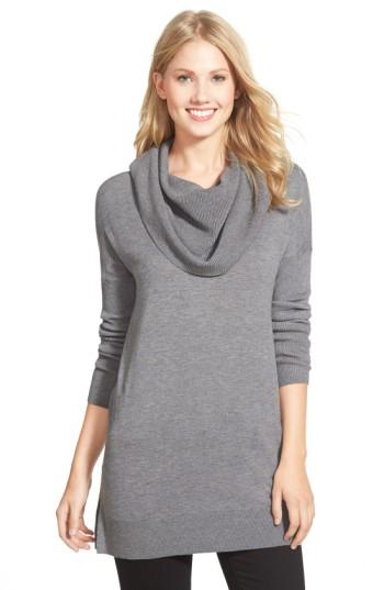 Petite Women's Caslon Side Slit Cowl Neck Tunic, Size P - Grey