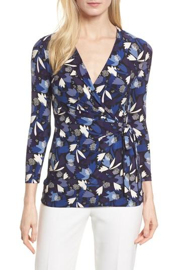 Women's Anne Klein Amalfi Print Faux Wrap Top, Size - Blue