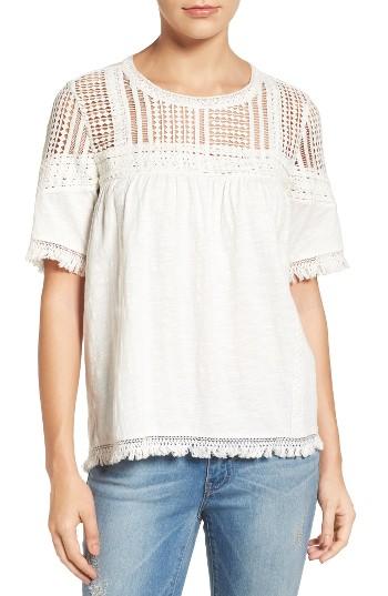 Women's Caslon Fringed Lace & Knit Tee - Ivory