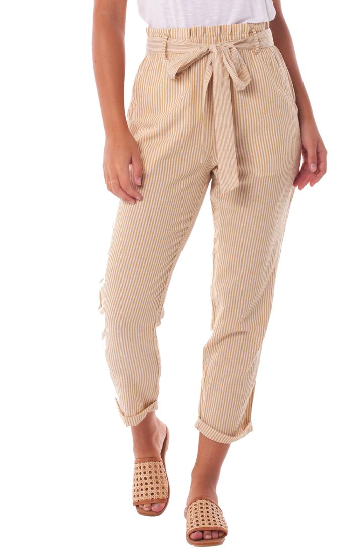 Women's Rhythm Stripe Tie Waist Pants - Yellow