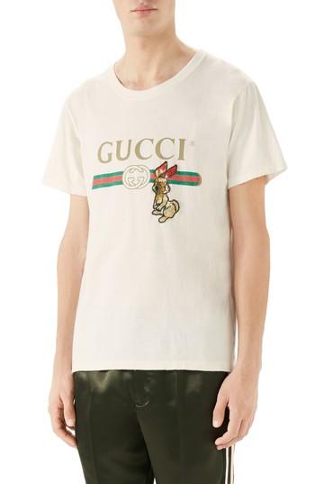 Men's Gucci Vintage Logo Rabbit Applique T-shirt - Burgundy