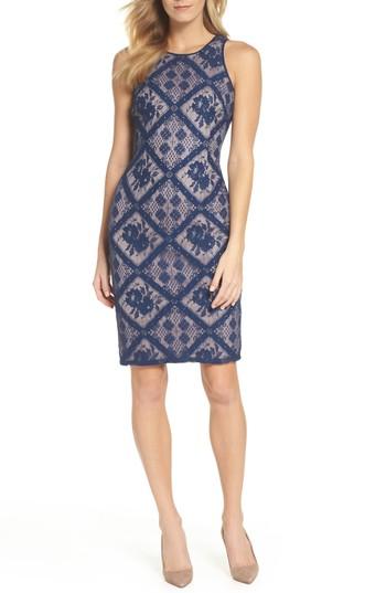 Women's Adrianna Papell Floral Lace Sheath Dress - Blue
