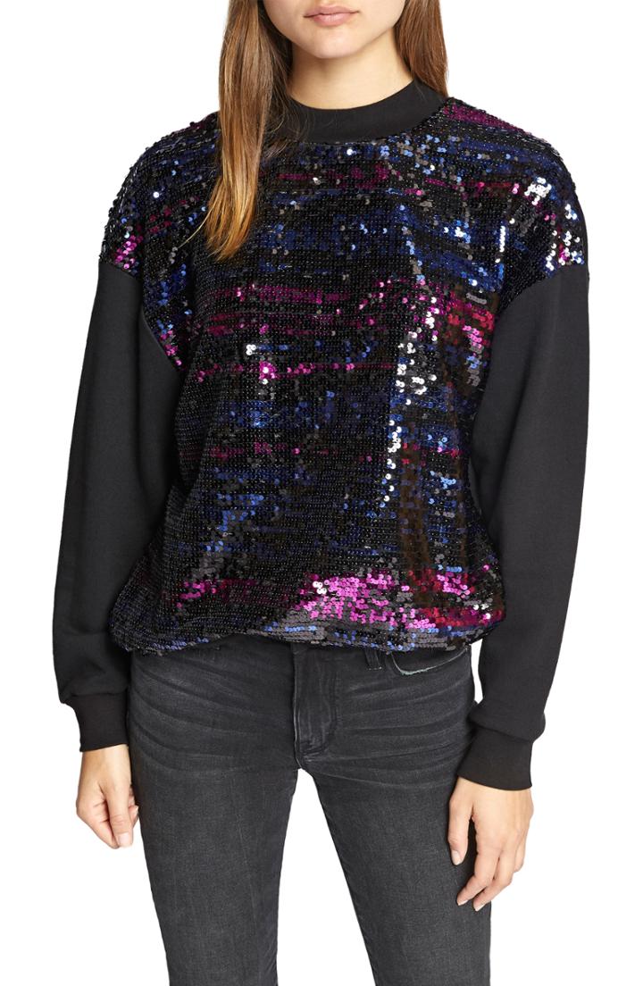 Women's Sanctuary Last Dance Sequin Sweatshirt - Black