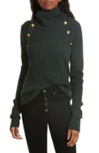 Women's Veronica Beard Pearson Button Detail Merino Wool Sweater - Green