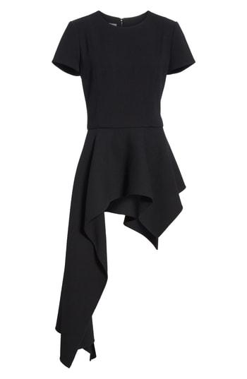 Women's Oscar De La Renta Asymmetrical Peplum Hem Stretch Wool Top - Black
