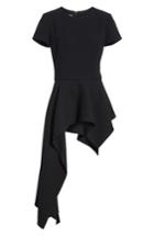 Women's Oscar De La Renta Asymmetrical Peplum Hem Stretch Wool Top - Black