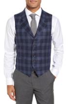 Men's Strong Suit Stag Trim Fit Plaid Wool Vest R - Blue
