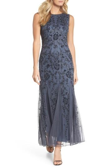 Women's Pisarro Nights Beaded Chiffon Gown - Grey