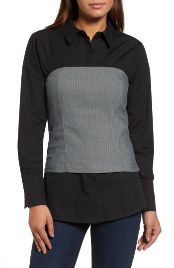 Women's Pleione Menswear Bustier Shirt - Black