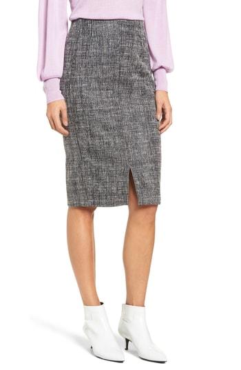Women's Halogen Tweed Slit Front Pencil Skirt - Black