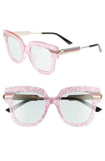 Women's Gucci 51mm Cat Eye Sunglasses - Emerald/ Gold