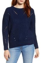 Women's Vince Camuto Rib Pointelle Detail Cotton Blend Sweater - Blue