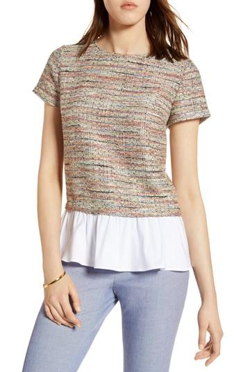 Women's Halogen Poplin Ruffle Tweed Top - Orange