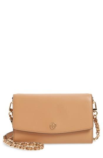 Women's Tory Burch Parker Leather Wallet On A Chain - Beige