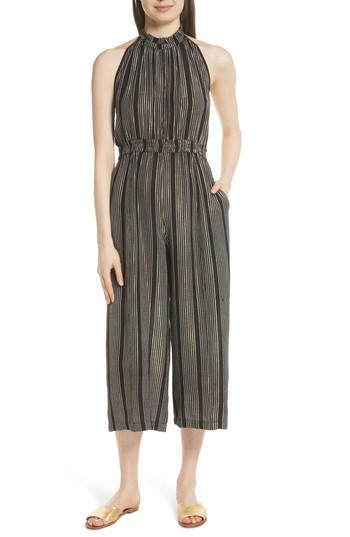 Women's Apiece Apart Archer Metallic Stripe Halter Jumpsuit - Black