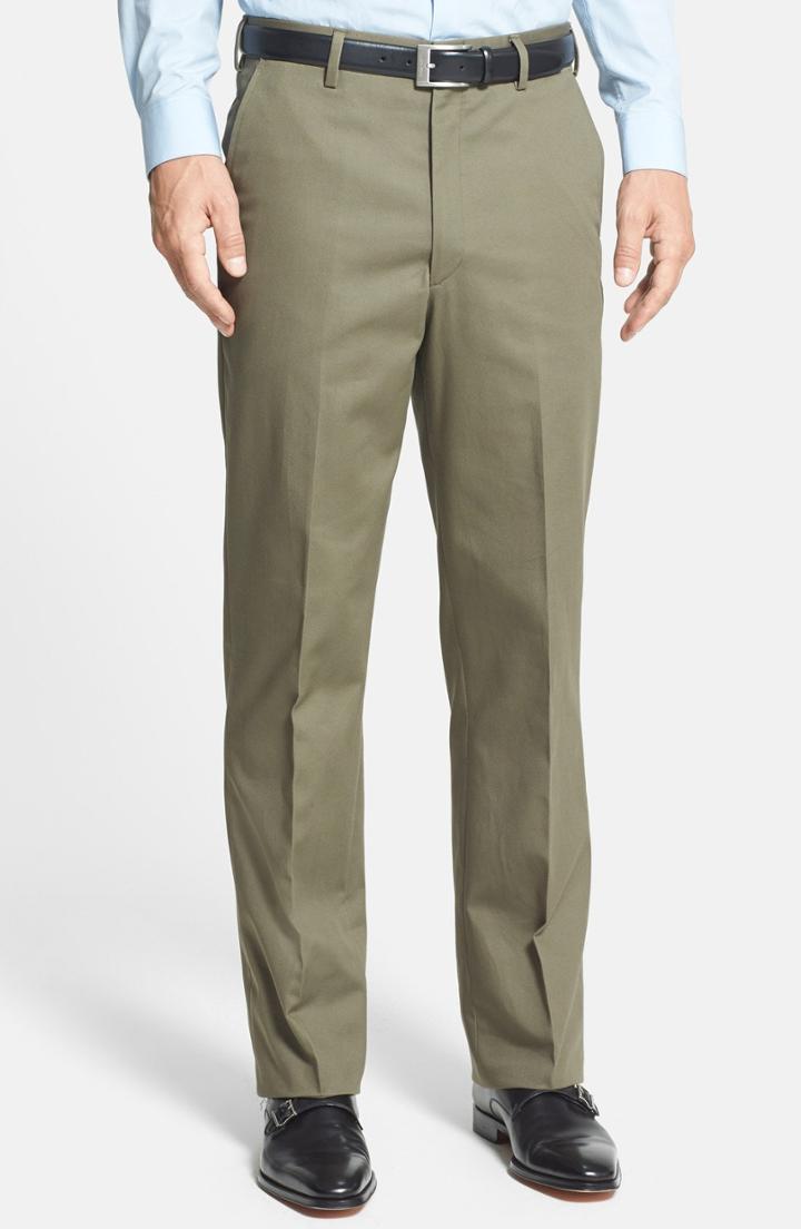 Men's Berle Flat Front Wrinkle Resistant Cotton Trousers X 30 - Green