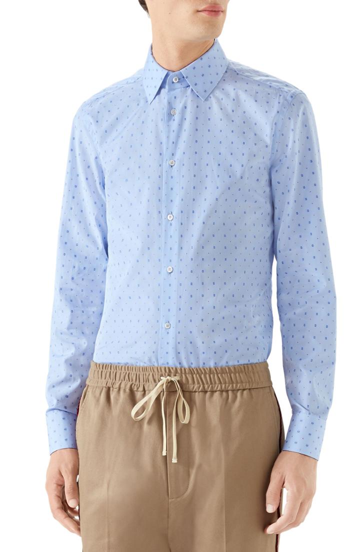 Men's Gucci G-allover Fil Coupe Sport Shirt - Blue