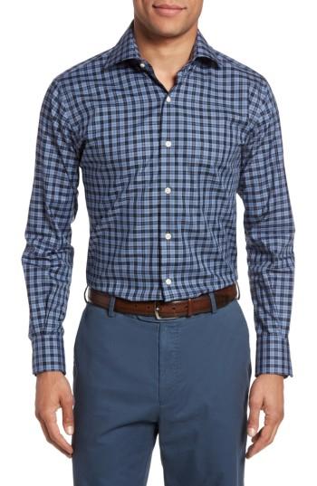 Men's Peter Millar Regular Fit Shadow Plaid Sport Shirt, Size - Blue