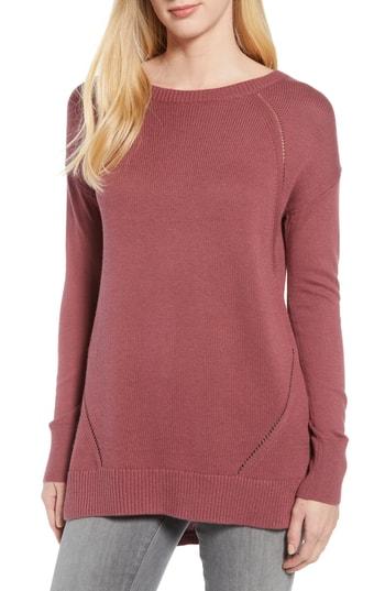 Women's Caslon Button Back Tunic Sweater - Burgundy