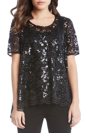 Women's Karen Kane Sequin Lace Flare Top - Black