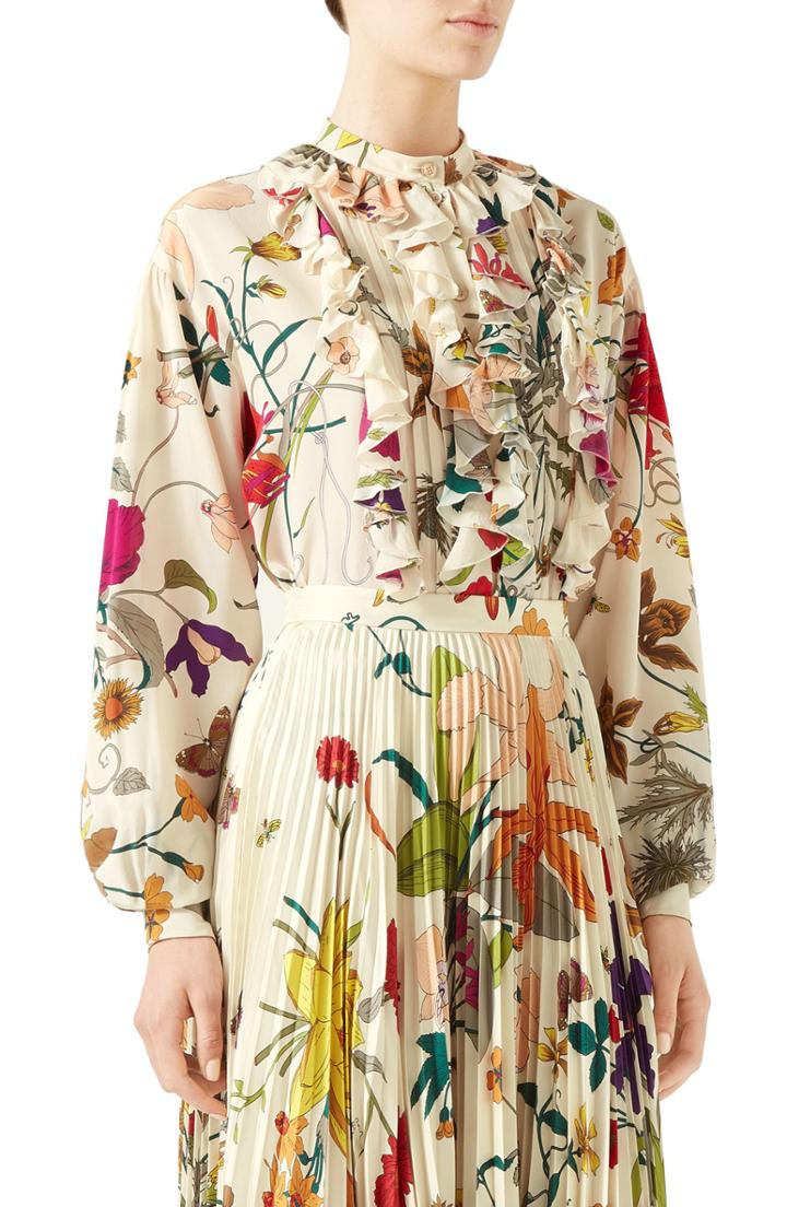 Women's Gucci Floral Silk Crepe De Chine Blouse Us / 40 It - Ivory