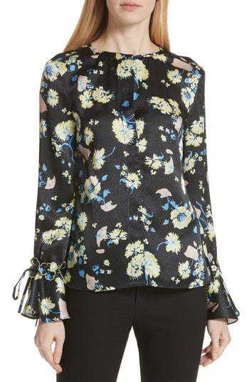 Women's Derek Lam 10 Crosby Garden Floral Silk Ruffle Sleeve Blouse - Black