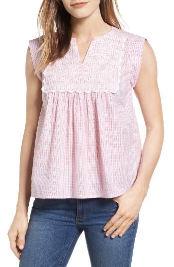 Women's Thml Embroidered Stripe Cotton Babydoll Top - Red