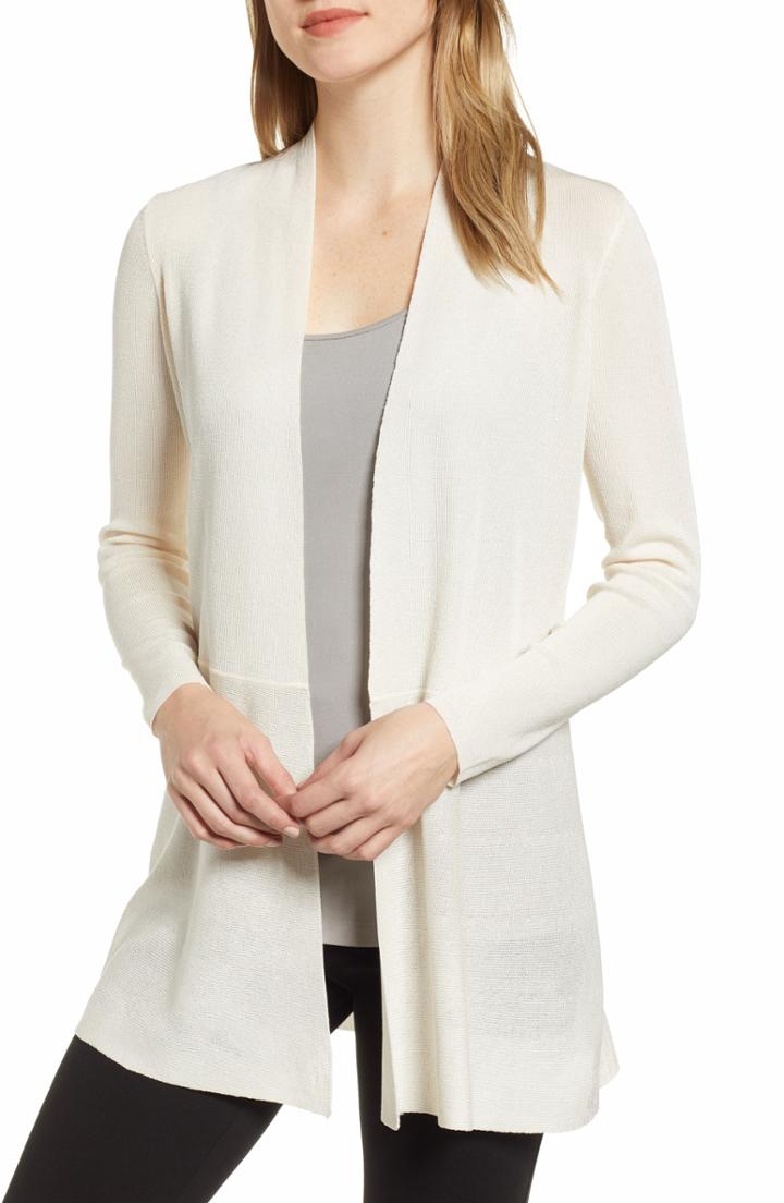 Women's Anne Klein Peplum Long Cardigan - White