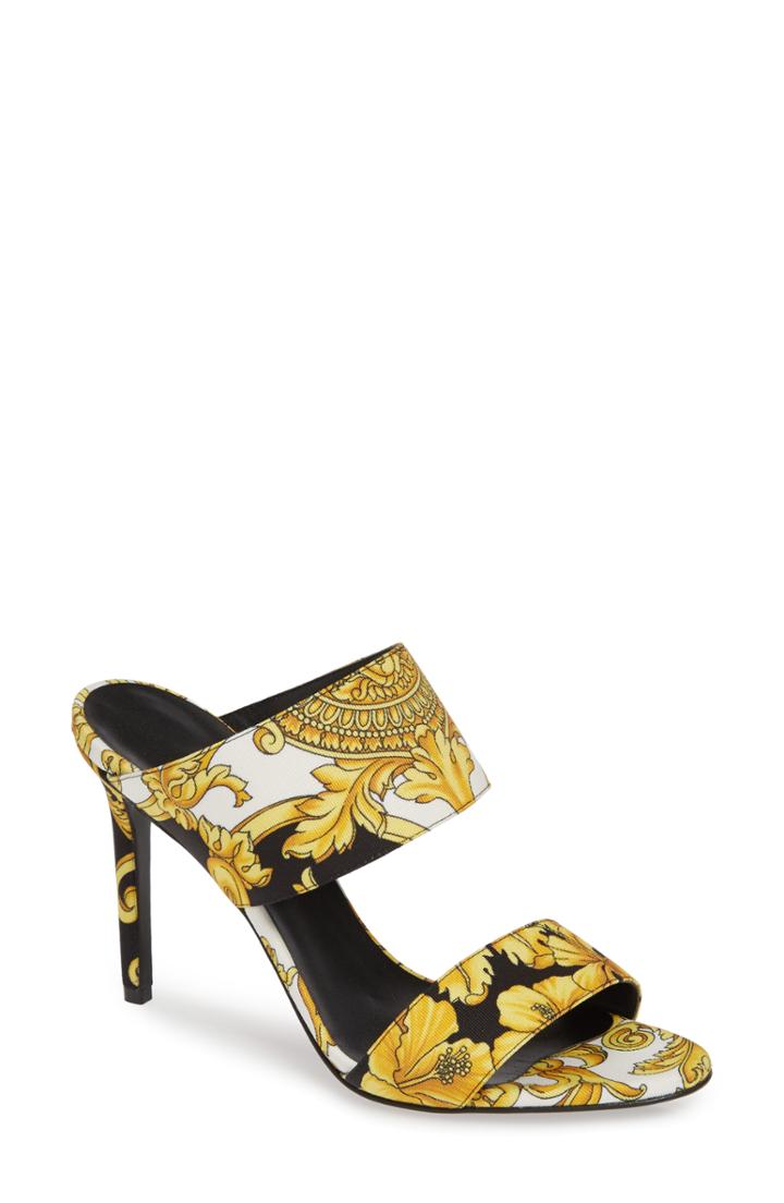 Women's Versace First Line Hibiscus Print Double Band Sandal Us / 39eu - Black