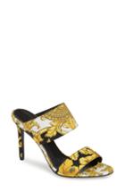 Women's Versace First Line Hibiscus Print Double Band Sandal Us / 39eu - Black