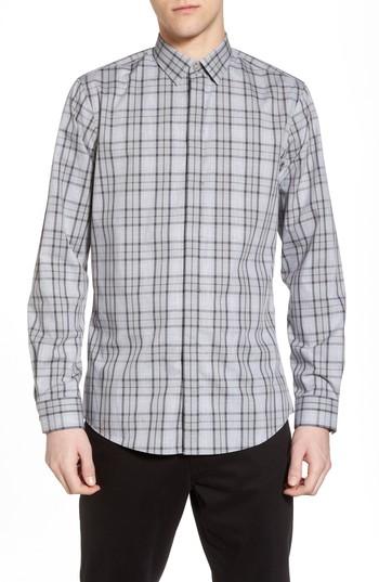Men's Calibrate Trim Fit Plaid Sport Shirt - Grey