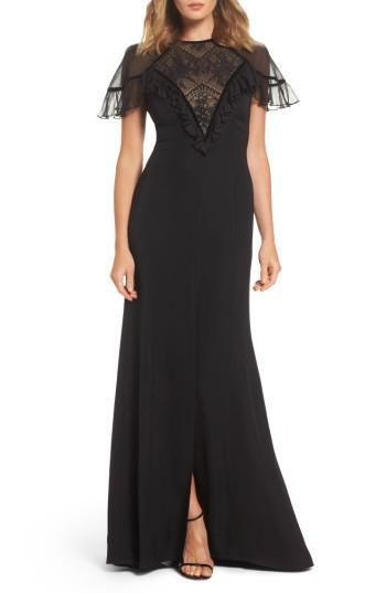 Women's Tadashi Shoji Lace Inset Crepe Gown